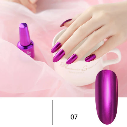 12 Colors Mirror Polish Long-lasting Quick-drying Metallic Silver Purple Rose Gold Nail Polish, Non-Peeling Nail Gel Varnish