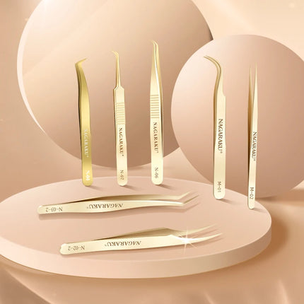 NAGARAKU Eyelash Extension Tweezers Makeup Tools Stainless Steel Golden Style