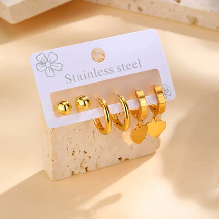 Vnox 6pcs/set Stainless Steel Stud Hoop Earrings Simple Classic 18K Gold Plated Earrings For Women Holiday Jewelry Set Wholesale