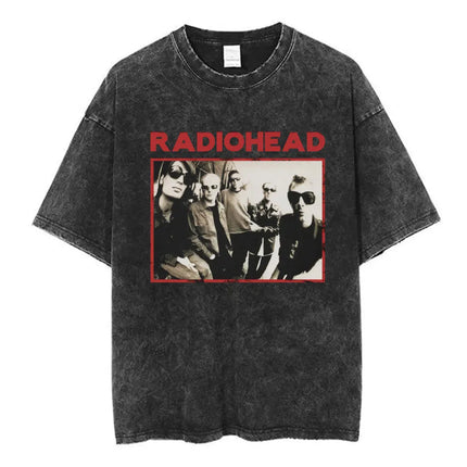 Radiohead Rock Band Washed Cotton T-Shirt Men Women Hip Hop Music Tee Fashion Short Sleeve T-shirt Summer Oversized T-shirts Tops