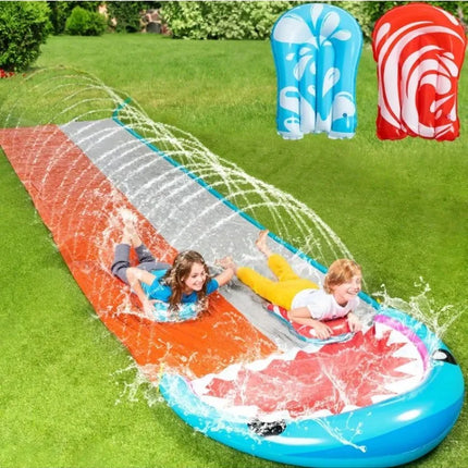 Joyfy Summer Water Slides with 2 Inflatable Boards 22.5ft Double Lane Splash Slip Lawn Water Slide Toy for Kids Adults Party