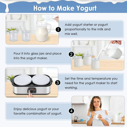 Digital Yogurt Maker 2L Large Capacity Automatic Temperature Control 0-48 Hours Timer Easy to Clean Homemade Greek Yogurt Tool