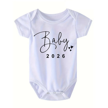 Baby 2026 Pregnancy Announcement Newborn Baby Bodysuits Summer Casual Boys Girls Romper Jumpsuit Clothes Outfit