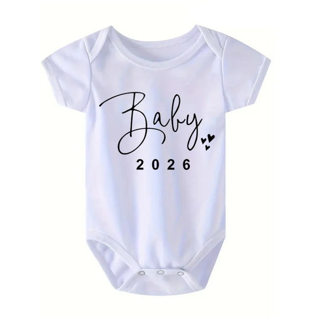 Baby 2026 Pregnancy Announcement Newborn Baby Bodysuits Summer Casual Boys Girls Romper Jumpsuit Clothes Outfit