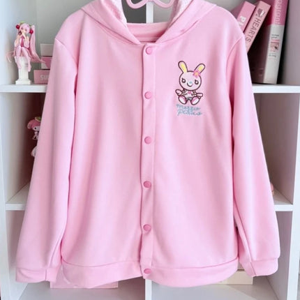 Y2k Aesthetics Sweet Hoodies Coats Cartoon Embroidery Single Breasted Sweatshirts Japanese Cute Tops Harajuku Women's Clothing