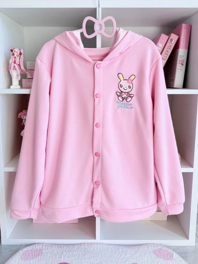 Y2k Aesthetics Sweet Hoodies Coats Cartoon Embroidery Single Breasted Sweatshirts Japanese Cute Tops Harajuku Women's Clothing
