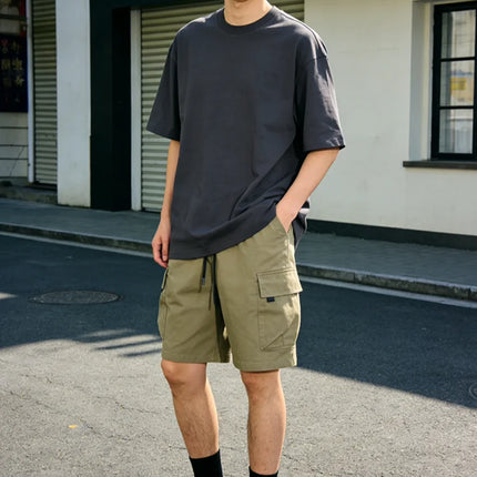 Summer Oversize T-shirts 230GSM Cotton Couple T-Shirt Streetwear Short Sleeves Tee Shirt Solid Color Men Casual Loose Basic Tops