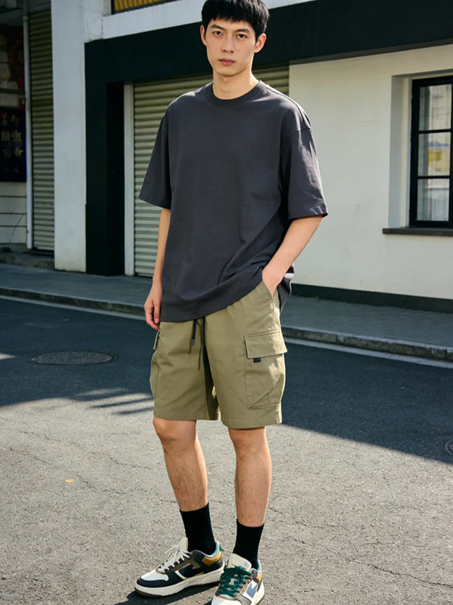 Summer Oversized T-shirts 230GSM Cotton Couple T-Shirt Streetwear Short Sleeves Tee Shirt Solid Color Men Casual Loose Basic Tops