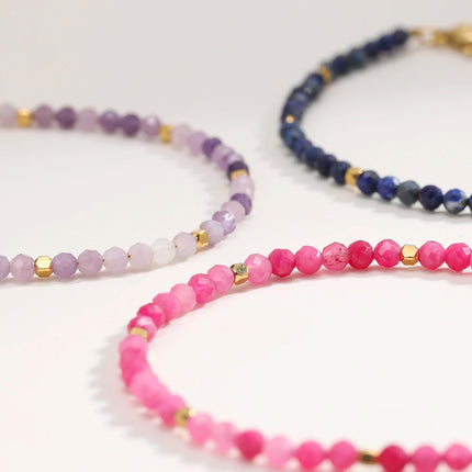 Muliti-color 3mm Faceted Nature Stone Beaded Bracelet For Women Shiny Stainless Steel Square Spacers Exquisite Party Gift