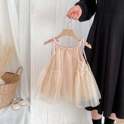 Girls ins strap dress, summer new Korean girls sweet princess dress mesh strap dress, suitable for going out