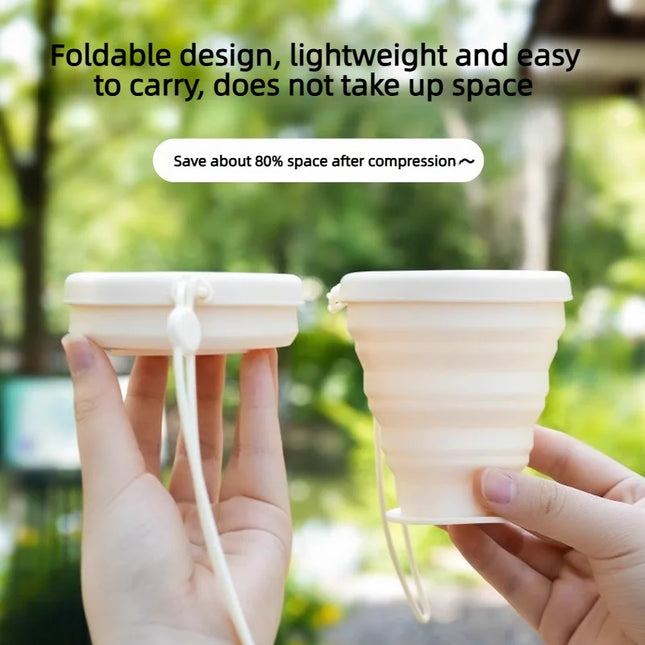 200ML Food-Grade Silicone Folding Cup, With Lid, Reusable Portable Coffee Cup, Hot Drink ,Suitable For Travel And Camping