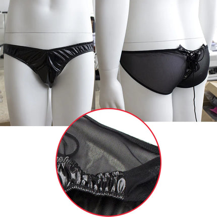 Latex Panties Sex Lingiere For Men Laced Up panty Bondage Underwear Open Crotch Knicker transparent Chastity Thong Unisex Thong