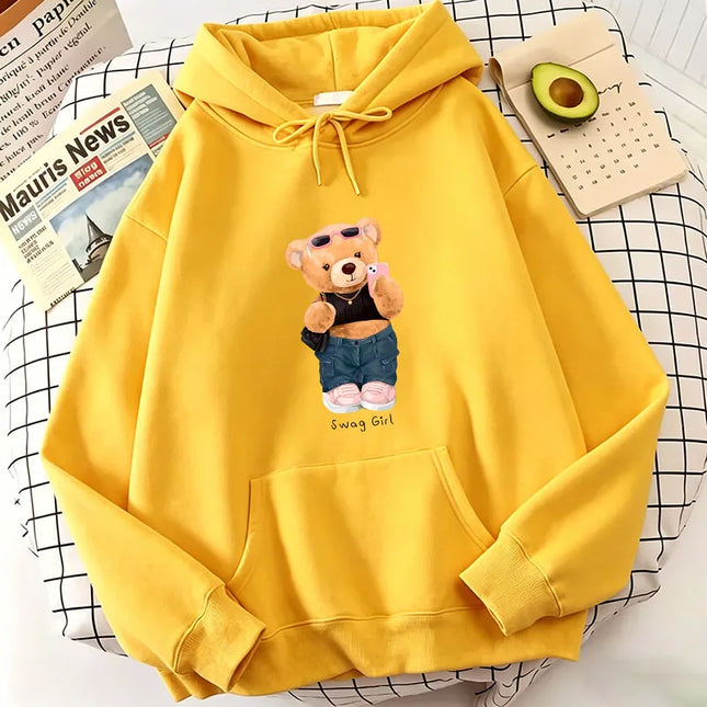 Funny Cool Bear Cartoon Print Hoodie Fleece Hoodies Sweatshirts Men Women Tops Pullovers Hoodie Sweatshirt