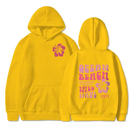 Ocean Beach Wild Wave Printed Y2K Hoodies Women Fashion Aesthetic Pink Floral Streetwear Autumn Long Sleeve Hip Hop Sweatshirt
