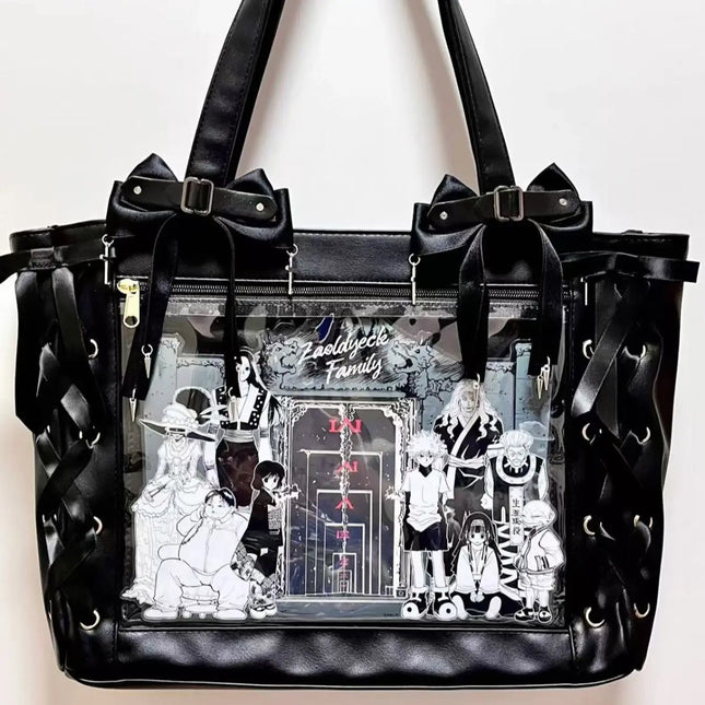 New Japanese Sweet Girl Ulzzang Ita Bag Ribbon Cute Handbag for Women Large Capacity Transparent DIY Badge One-shoulder Tote Bag