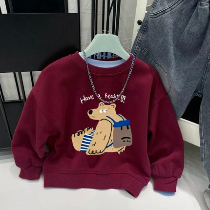 Autumn Boys And Girls Bear Sweatshirt Have a Reast Pattern Pullover Casual Outfit Pullover High Quality Baby Costume Toddler Top