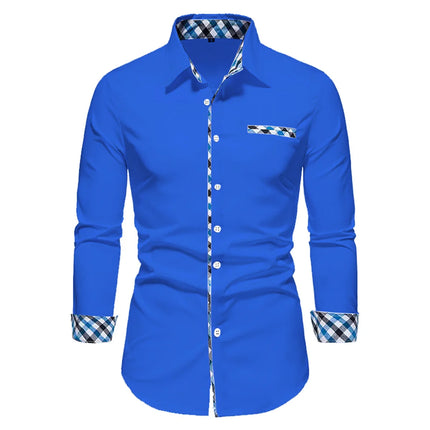 2023 Men's Hot Selling Business Office Long Sleeve Solid Color Spliced Shirt Outdoor Street Leisure High Quality Fabric Polo Top