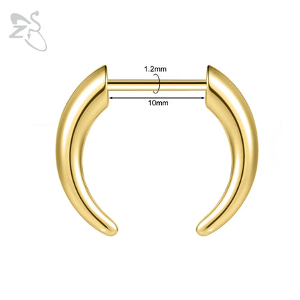 ZS 1PC 16G Buffalo Horn Nose Piercing Stainless Steel Pincher Plug In Septum Ring Stretcher Expander Gold Color Nose Ring 8mm