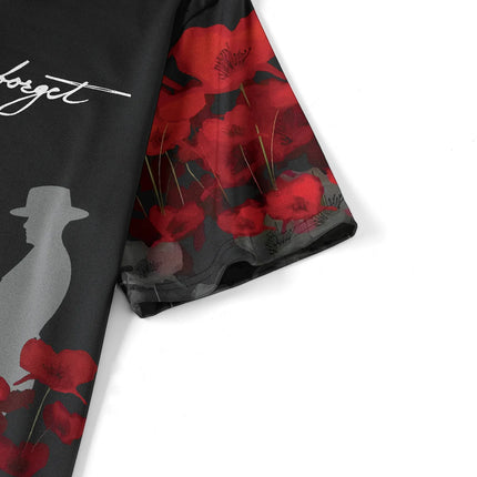 Men's Retro Summer Fashion Short-Sleeved Australian Military Commemorative Print Men's Polo Shirt with the Text "Lest We Forget", Poppy Pattern, Lapel Button-Down Short-Sleeved Casual Military Style Polo Shirt