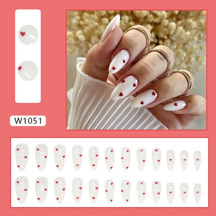 Fresh Flower 24 Pcs Press on Nails Pink Nail polish Glossy Artificial Finger Manicure Reusable False Nails for Women