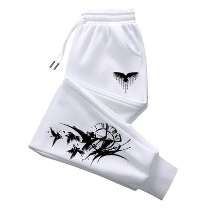 2025 Trendy Men Jogger Pants Autumn Winter Casual Comfort Trousers Sporty Outdoor Sweatpants Raven Print Fashion Design Bottoms