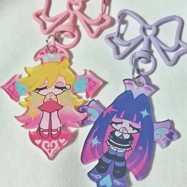 Anime Panty Stocking with Garterbelt Stocking Panty Cosplay Keychain Kawaii Acrylic Pendant Keyring Key Chain Bag Accessories