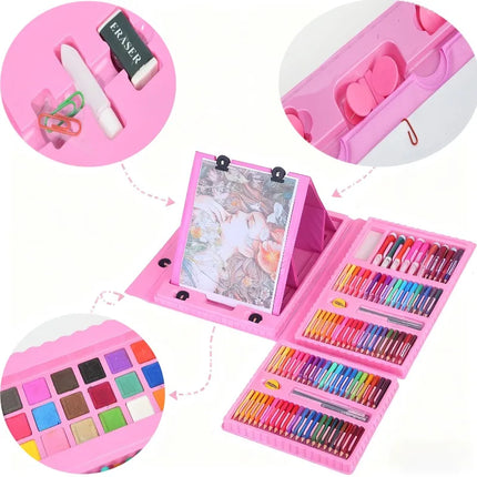 208Pcs Kids Art Set with Crayons Watercolor Pencils Foldable Easel for Children Painting Gift