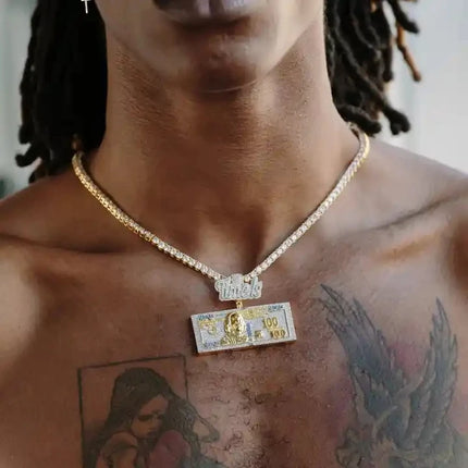 2025 New Trend Time Is Money Dollar Pendant Necklace Iced Out Bling Cubic Zirconia Charm Men Women Fashion Hip Hop Gifts Jewelry