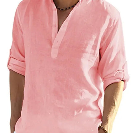 Men's Long Sleeve Cotton Linen Shirt Casual Shirt Oversize Plus Size S-5XL Henley Collar Beach Style Hawaiian Vacation