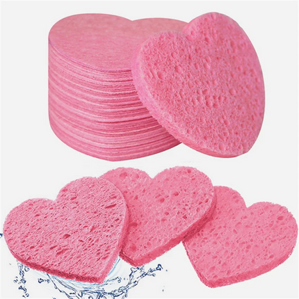 10/20/50PCS Pink Heart Shape Facial Sponges Pad Compressed Natural Reusable Facial Cleansing Pads Exfoliating For Cleansing