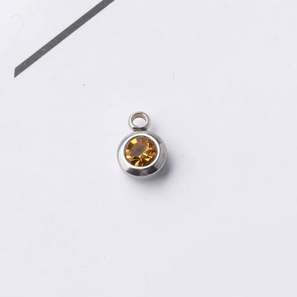 6.5mm Gold Titanium Steel Zodiac Sign Birthstone Pendant Charm Lucky Birthday Stone Cup Drill Point for DIY Jewelry Making