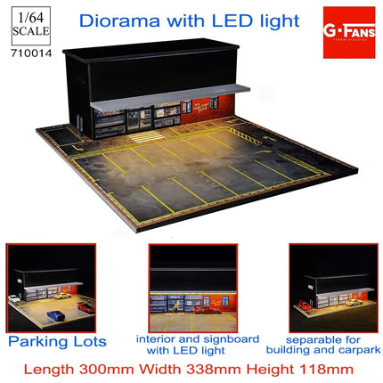 1:64 Scale Miniatures Building Scene Car Parking Lot Model Lighting Version Car Garage Diorama Models Simulation Collection Gift
