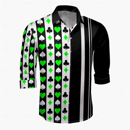 Men's Casual Outdoor Poker Men's Lapel Long Sleeve Shirt A Series of Men's Casual Party Entertainment Men's Shirts