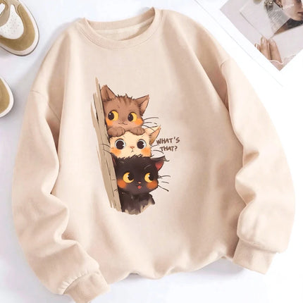 Three Little Cats Are Secretly Watching You Print 2025 Autumn Winter Hoodie Women Street Sweatshirt Basics Sporty Pullover Cloth