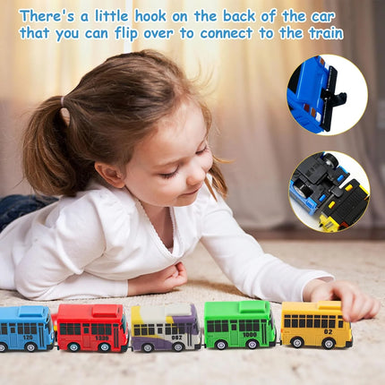 Mini Pull Back Tayo Bus Toy Set with Openable Doors, Sliding Cartoon Vehicle Toy for Kids Boys, Educational Traffic Playset Gift