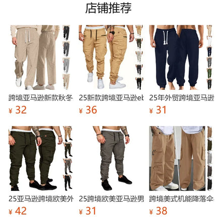 Men Straight Leg Cargo Pants Spliced Design Multi Pockets Functional Loose Long Trousers Outdoor Casual Streetwear Bottoms