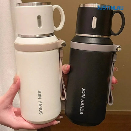JUSTINLAU 600/800ML Thermos Cup Kitchen Vacuum Flasks with Tea Strainer Stainless Steel Portable Travel Thermal Water Bottles