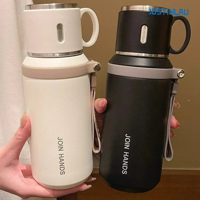 JUSTINLAU 600/800ML Thermos Cup Kitchen Vacuum Flasks with Tea Strainer Stainless Steel Portable Travel Thermal Water Bottles