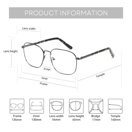 BLUEMOKY Metal Square Prescription Glasses, Men's and Women's optical lenses with recipe , myopia multifocal,blue light glasses