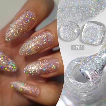 LILYCUTE 7ml Holographics Nail Polish Colorful Shining Effect Air Dry Glitter Nail Art Varnish No Need Lamp Nail Care Polish