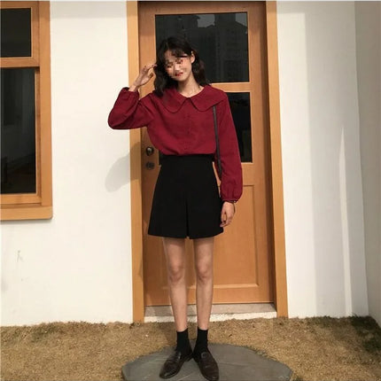 Casual Base Layer Top Autumn Collection Fresh Korean Style Doll Collar New Model Long Sleeve Shirt Women's Top