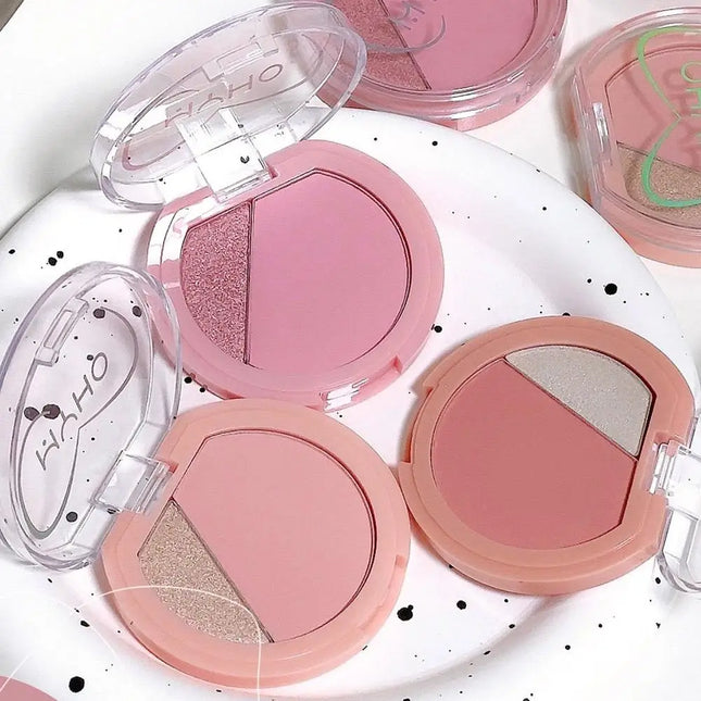 2 Color Blush Matte Shiny Natural Cheek Color Brightening Face Waterproof Facial Contouring Makeup Blusher Powder Rouge Makeup