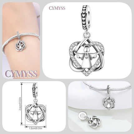 S925 Sterling Silver Charm Bead Angel Prayer Travel Memorial Pendant Fine Birthday Gift Fit Bangle Bracelet Necklace DIY Jewelry