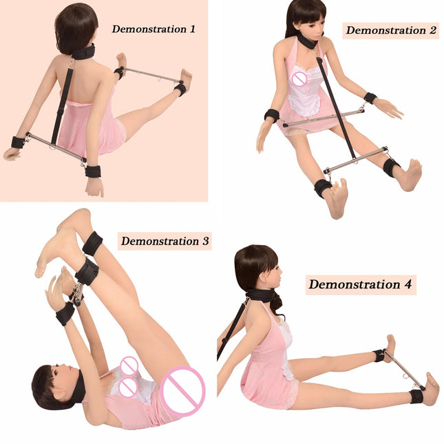 Metal Open Leg Bar Handcuffs Ankle Wrist Cuffs Restraint Shackles Bondage Set Roleplay Adult Game Sex Toys for Men Women Couples
