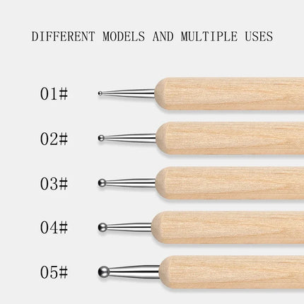 RHJB 10bag/50pcs Point Drill Pen Wooden Pen Bar Stirring Nail Polish Draw Five Petals Flower Polka Dot Double Head Stainless Bar