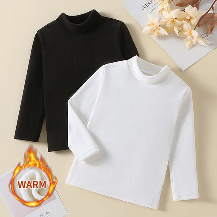 1/2/3piece Autumn And Winter Thick Children's Solid Color Base Shirt Boys And Girls Brushed Warm Mid Neck Top Fashionable Hoodie