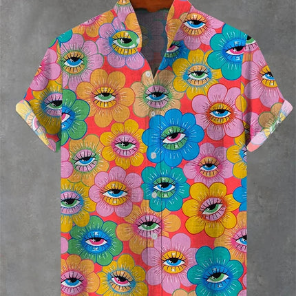 New men's shirt 3D printed Hawaiian shirt men's casual short sleeved top fashionable oversized men's lapel button up shirt