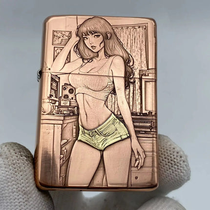 Genuine Zorro 902S Armor Kerosenes Lighter 3D Embossed Beauty Inlay Red White Brass Refillable Windproof Petrol Lighter Colle