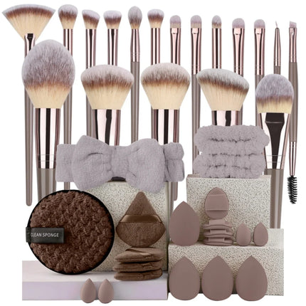 10-20PCS Premium Makeup Brushes Set with Hairband Wrist Rest Silicone Sponge Ball Powder Puff And Cleaning Tool Included