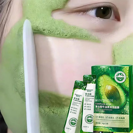 12pcs Avocado Bubble Facial Mask Brightening Firming Moisturizing Face Mask  Beauty Skin Care Facial Bubble Cover Foam Masque